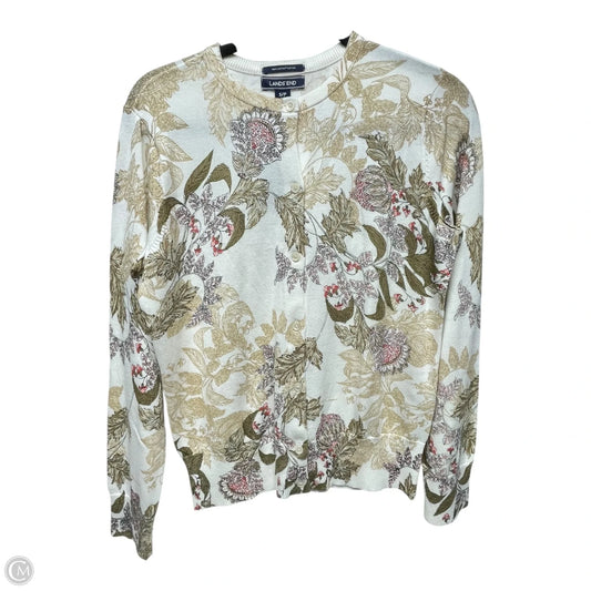 Sweater Cardigan By Lands End In Floral Print, Size: S