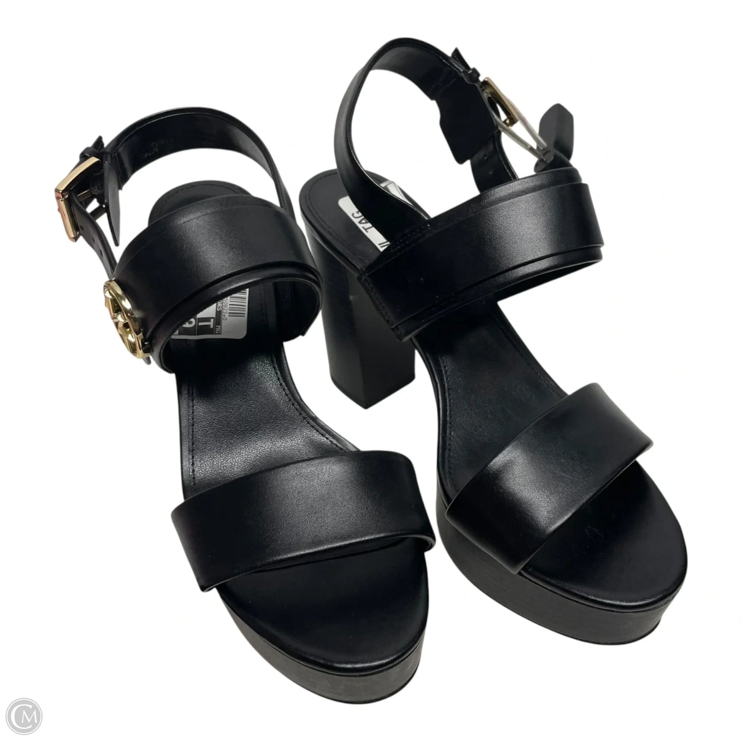 Sandals Heels Block By Michael By Michael Kors In Black & Gold, Size: 6.5