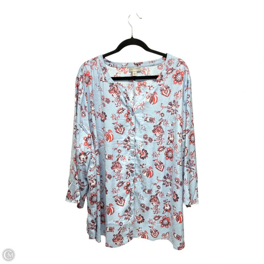 Blouse 3/4 Sleeve By Catherines In Blue & Red, Size: 3x