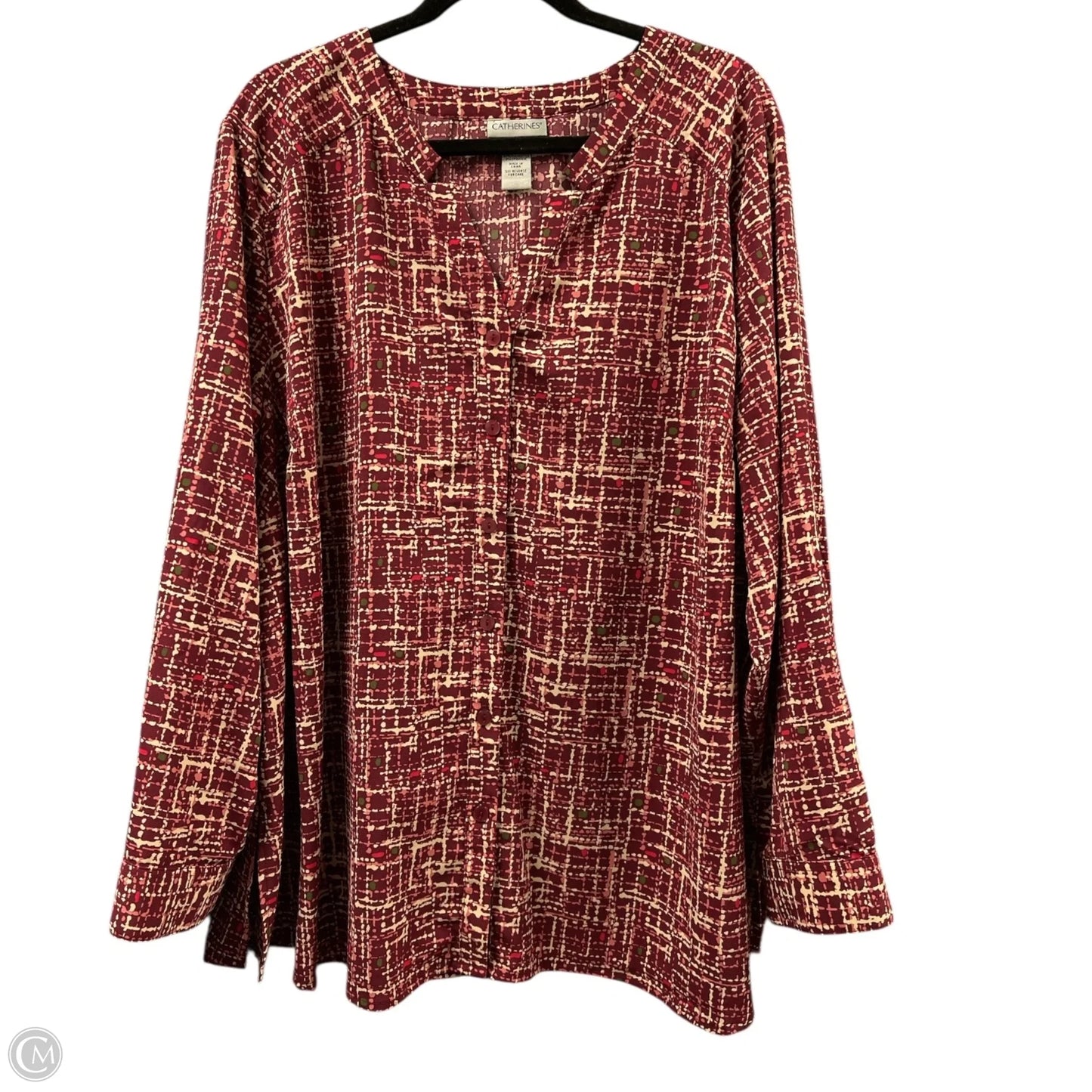 Blouse Long Sleeve By Catherines In Maroon, Size: 2x