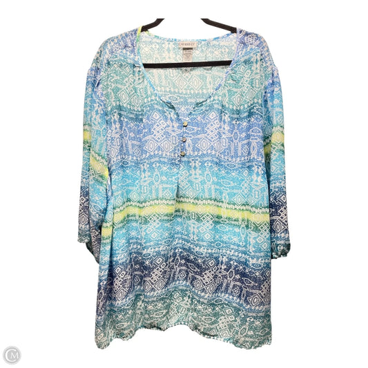 Blouse Short Sleeve By Catherines In Blue & Green, Size: 3x