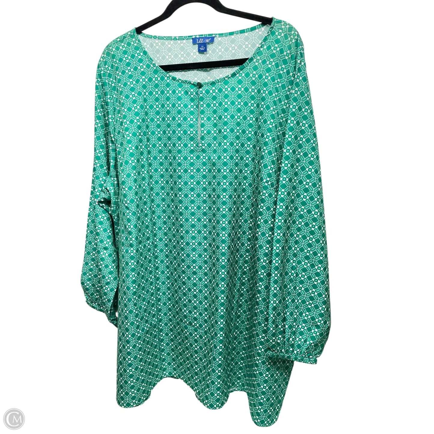 Top Long Sleeve By Liz And Me In Green & White, Size: 3x