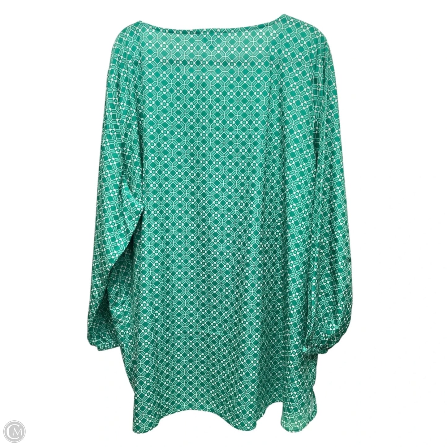 Top Long Sleeve By Liz And Me In Green & White, Size: 3x