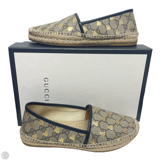 Shoes Luxury Designer By Gucci In Brown & Gold, Size: 9