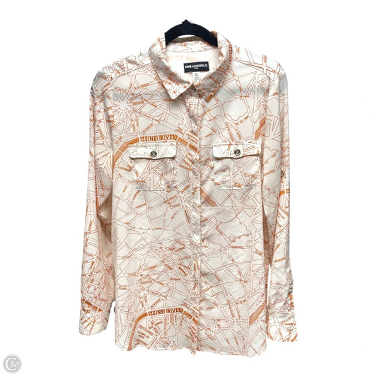 Blouse Designer By Karl Lagerfeld In Orange & White, Size: M