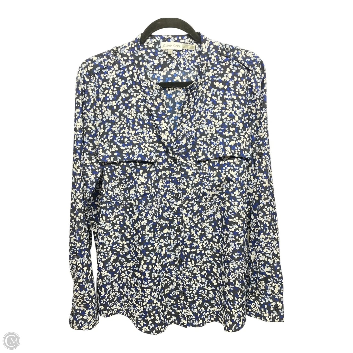 Top Long Sleeve By Calvin Klein In Black & Blue, Size: L