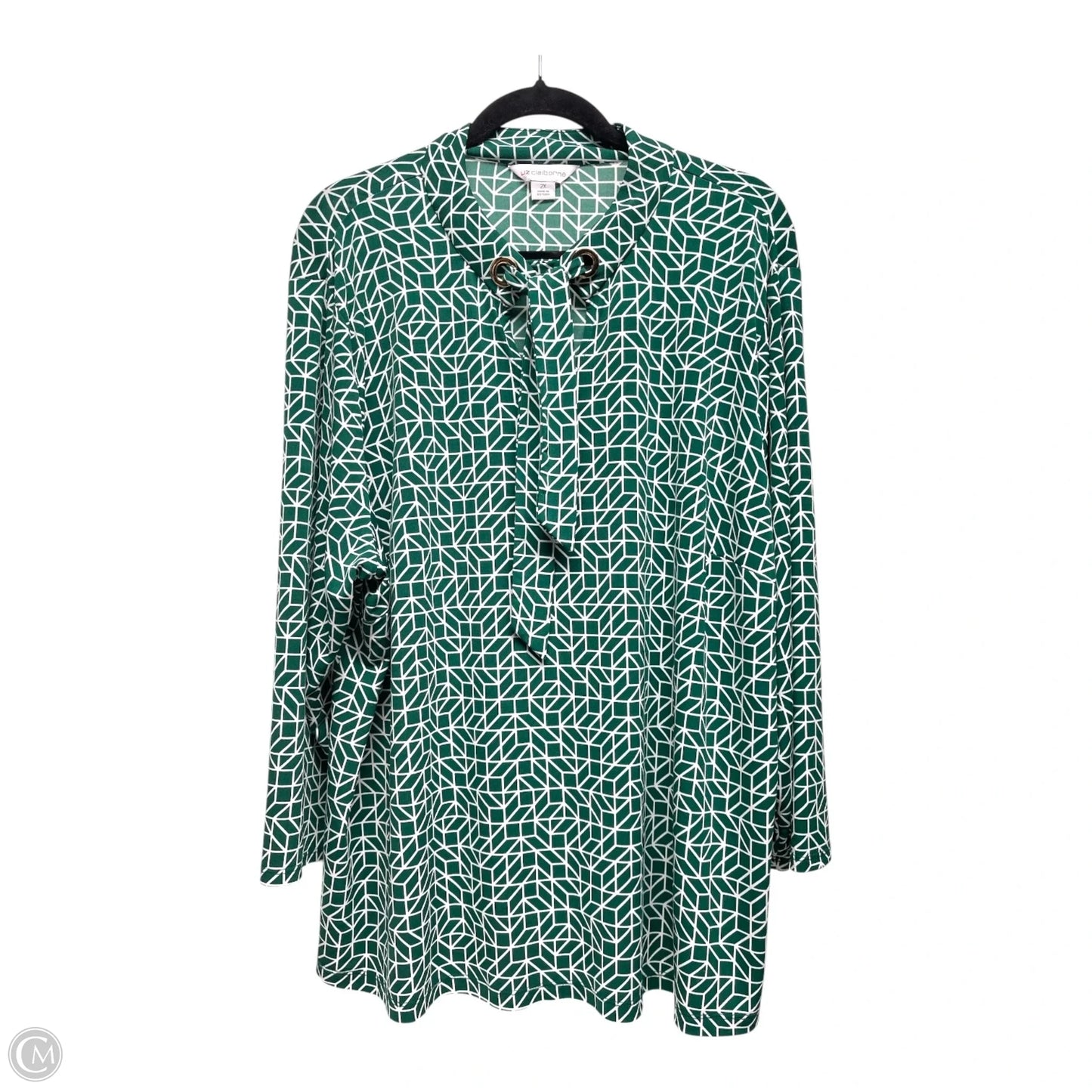 Top 3/4 Sleeve By Liz Claiborne In Green & White, Size: 2x