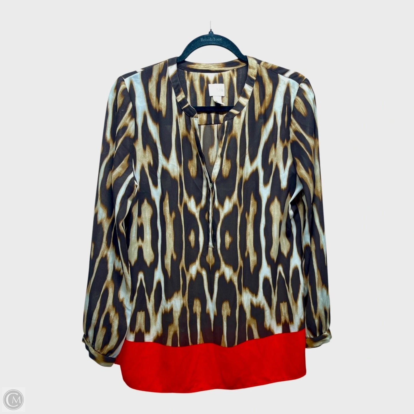Blouse Long Sleeve By Chicos In Leopard Print, Size: M