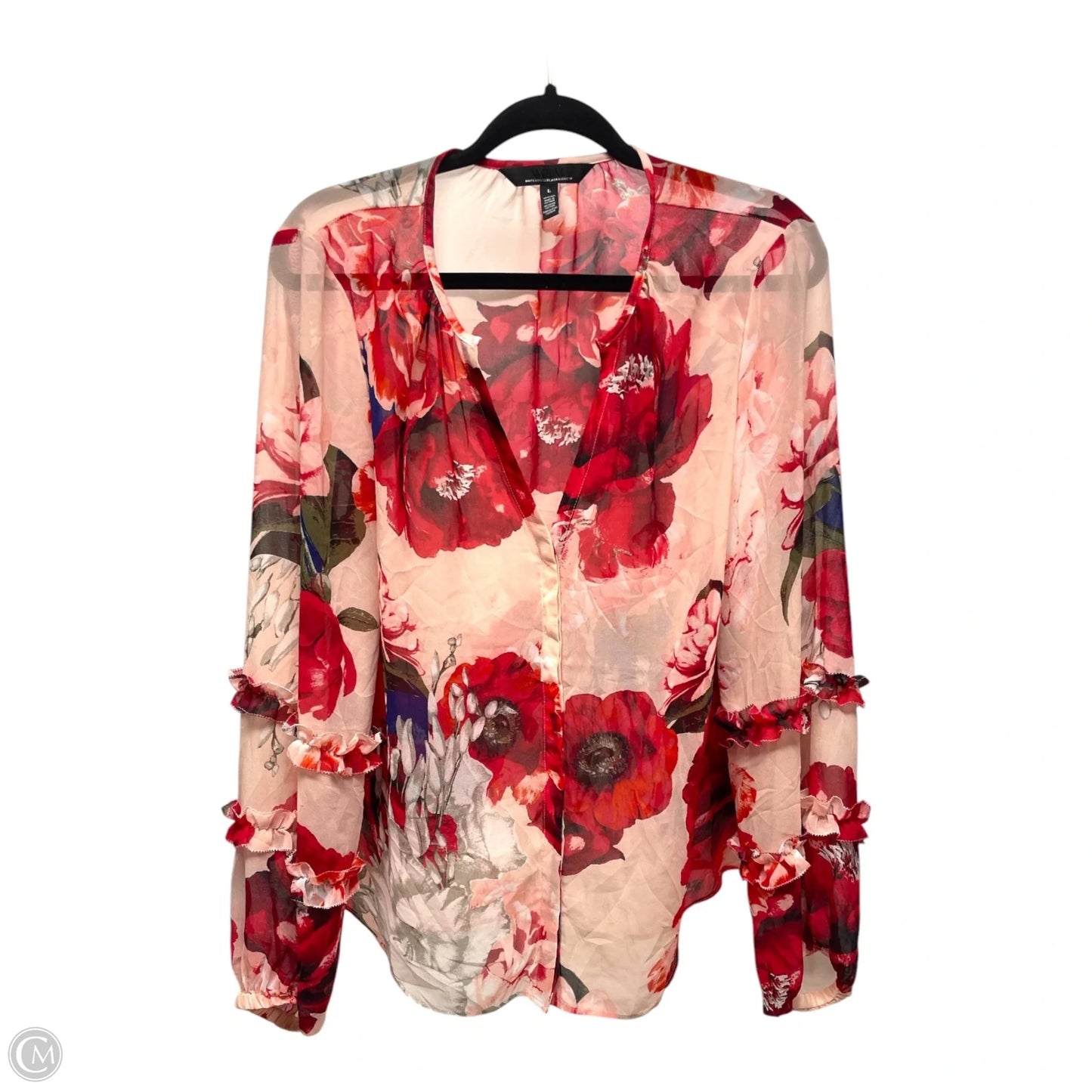 Blouse Long Sleeve By White House Black Market In Floral Print, Size: L