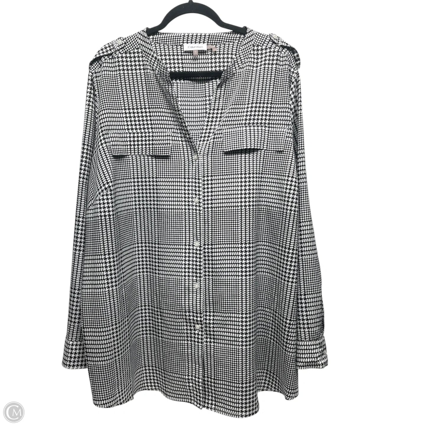 Blouse Long Sleeve By Calvin Klein In Black & White, Size: Xxl