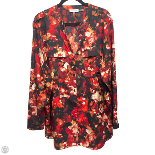 Blouse Long Sleeve By Calvin Klein In Floral Print, Size: 2x