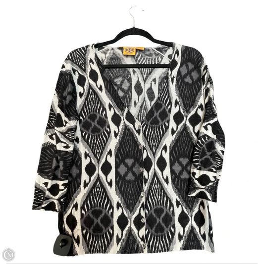 Cardigan Designer By Tory Burch In Black & Grey, Size: L