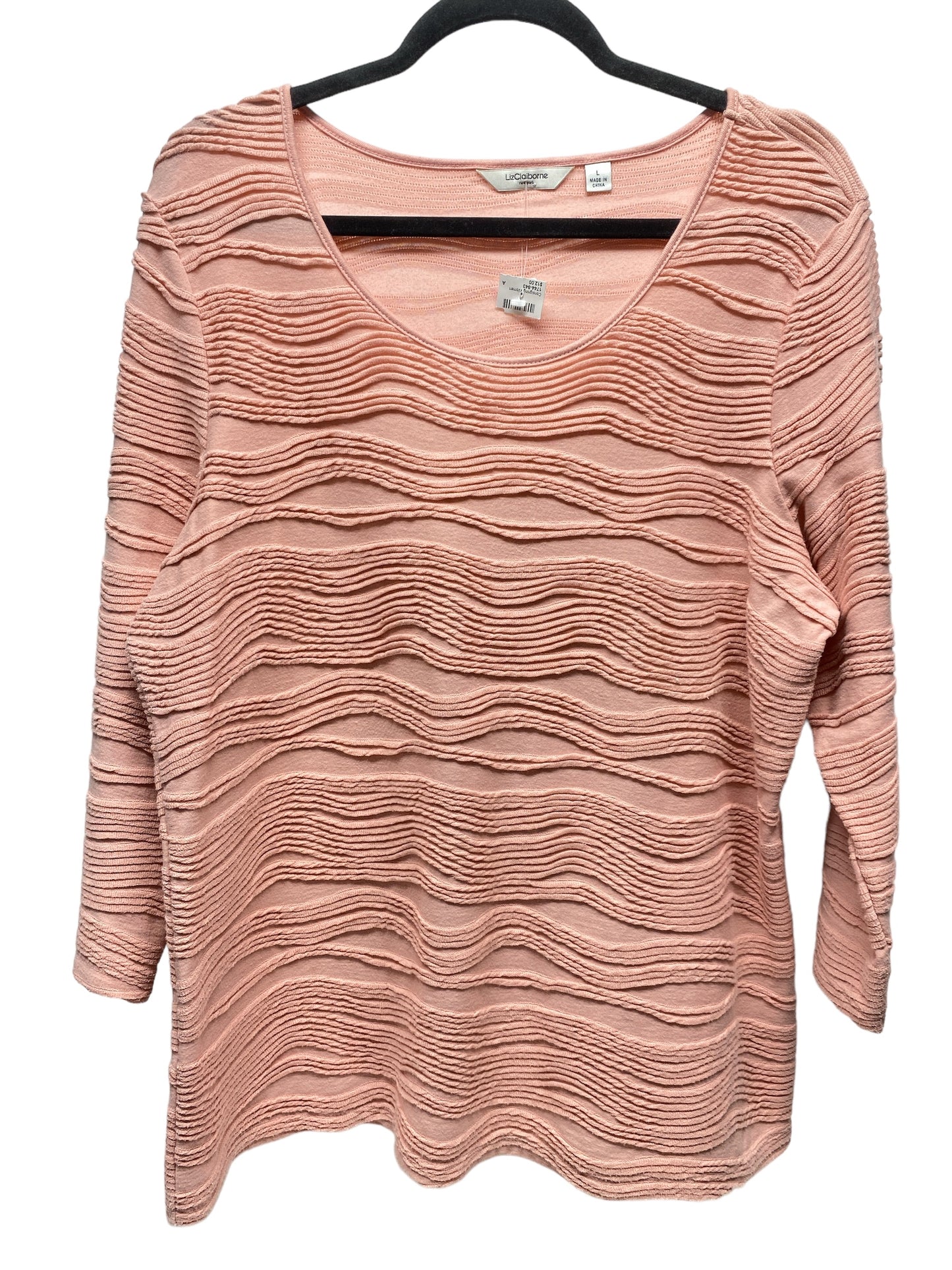 Top 3/4 Sleeve Basic By Liz Claiborne In Peach, Size: L