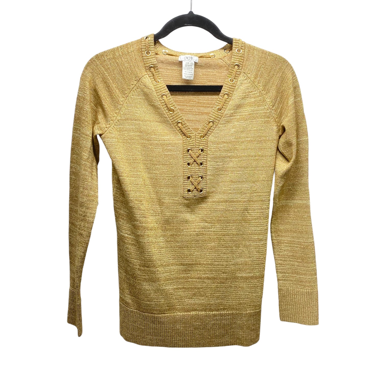 Top Long Sleeve By Cache In Gold, Size: M