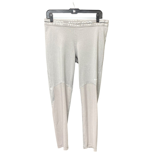 Athletic Leggings By Nike In Grey & White, Size: L