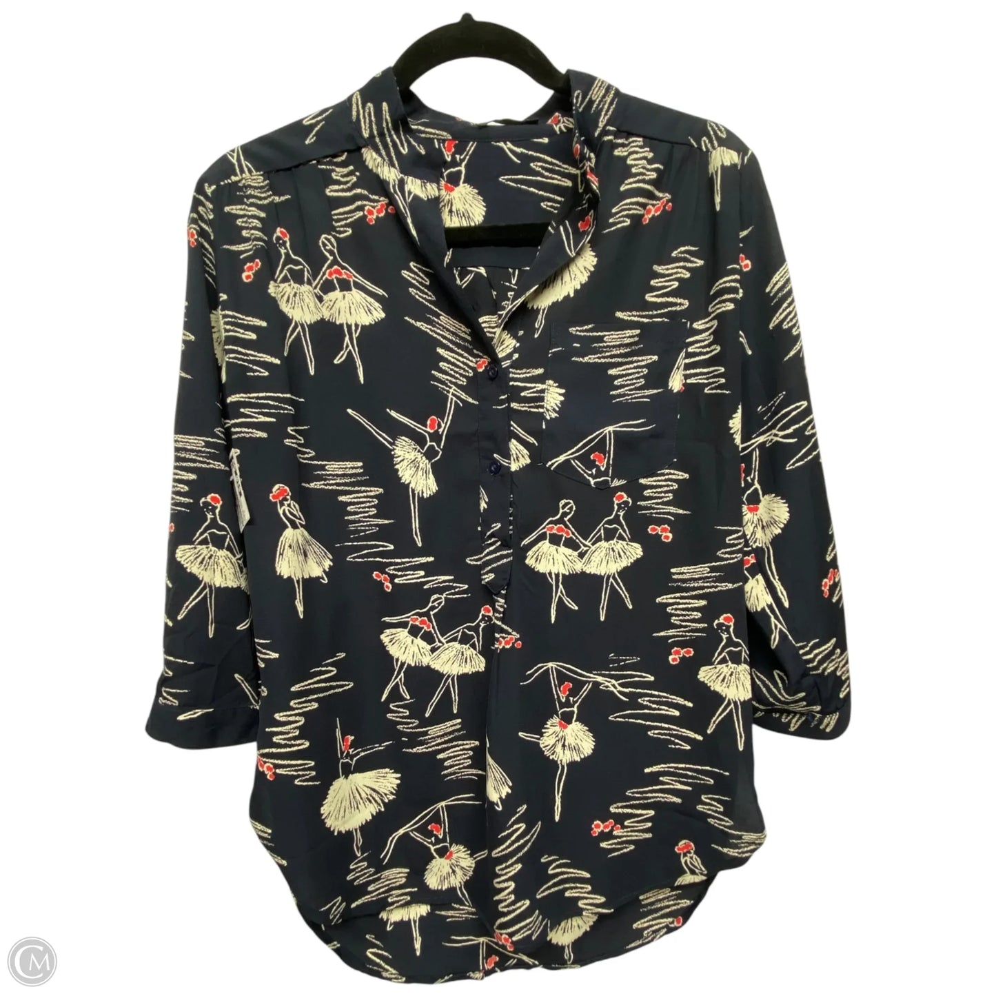 Top 3/4 Sleeve By Cals In Blue & Cream, Size: S