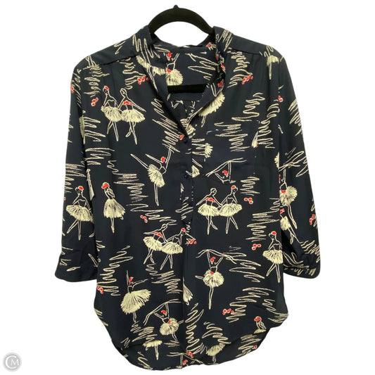 Top 3/4 Sleeve By Cals In Blue & Cream, Size: S
