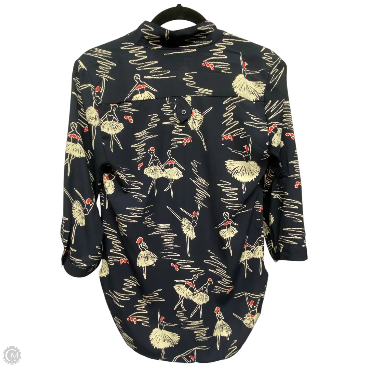 Top 3/4 Sleeve By Cals In Blue & Cream, Size: S