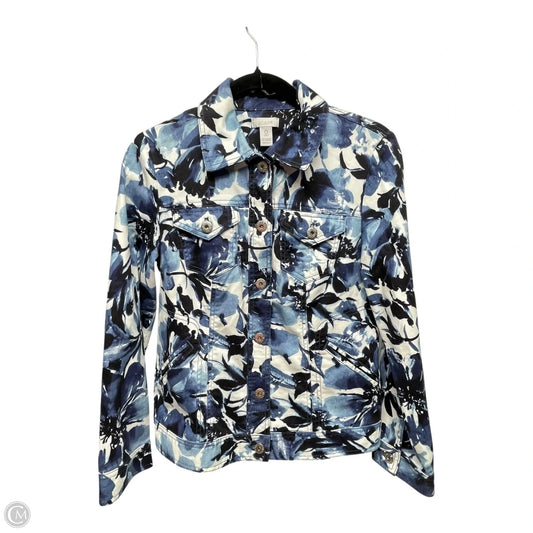 Jacket Denim By Chicos In Blue & White, Size: S