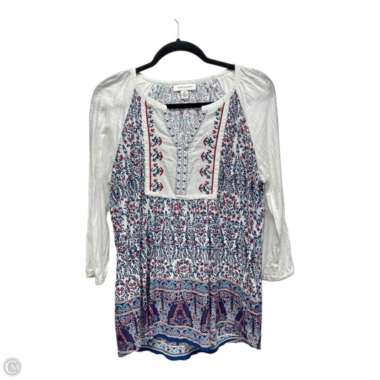 Top 3/4 Sleeve By Vintage America In Blue Red & White, Size: M