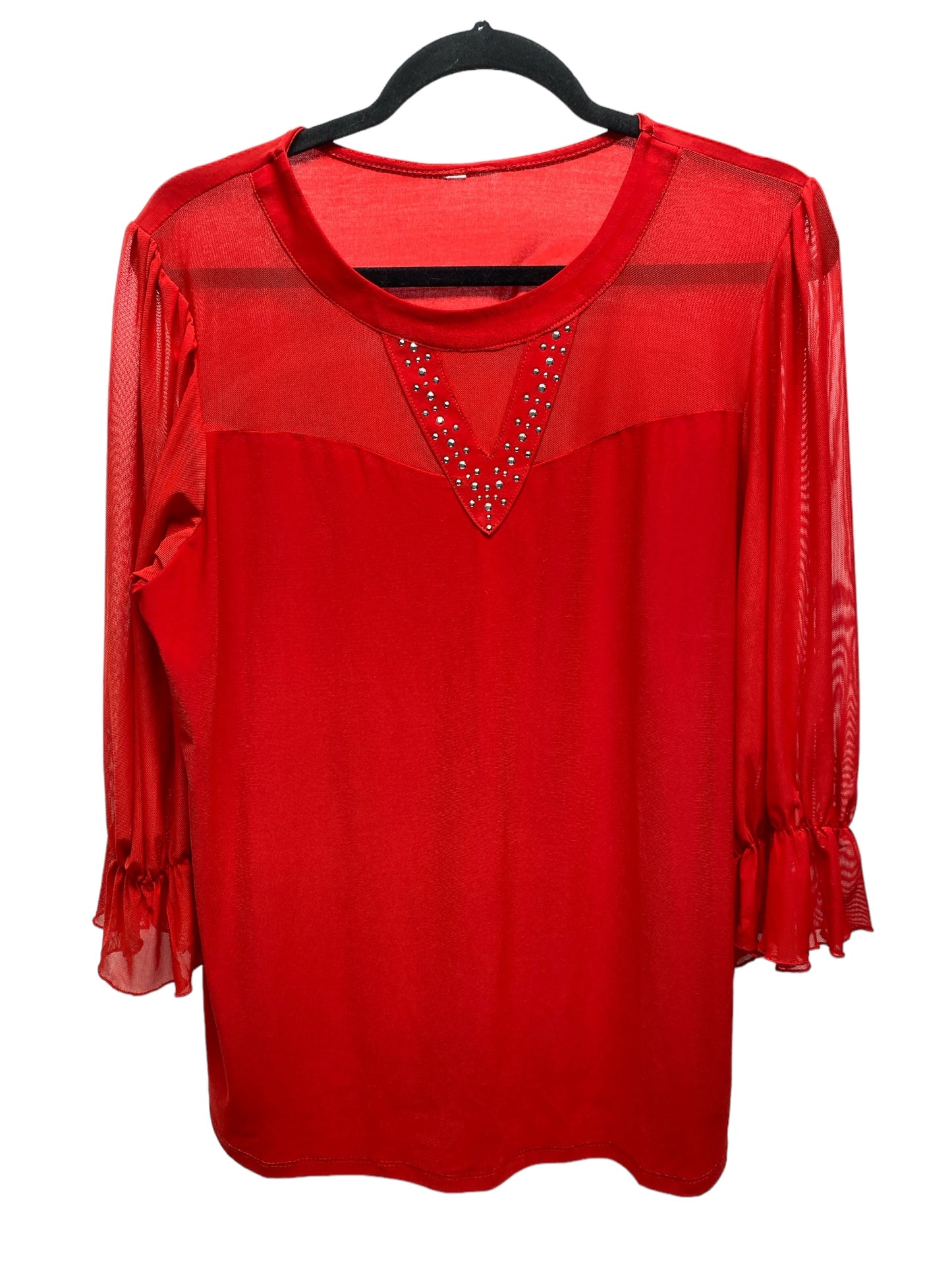 Blouse 3/4 Sleeve By Clothes Mentor In Red, Size: L