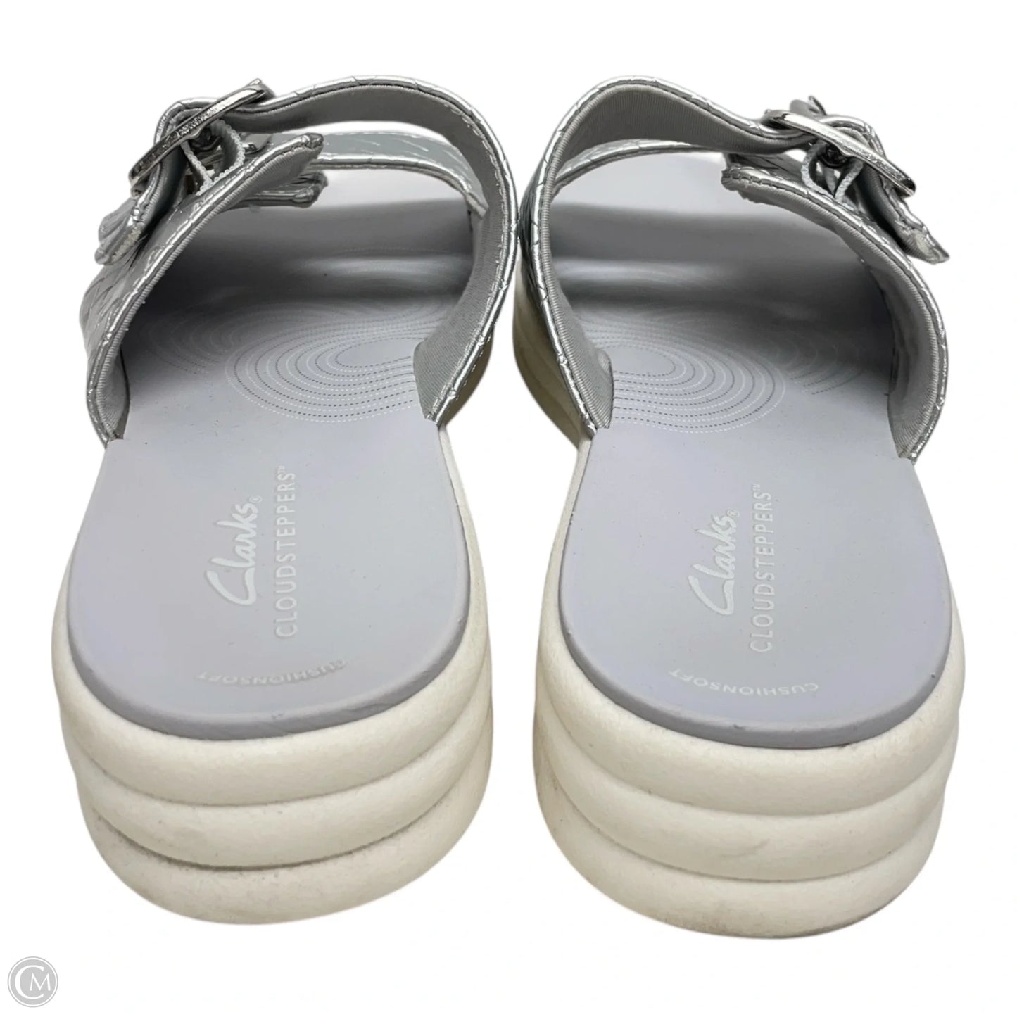 Sandals Flats By Clarks In Silver, Size: 8