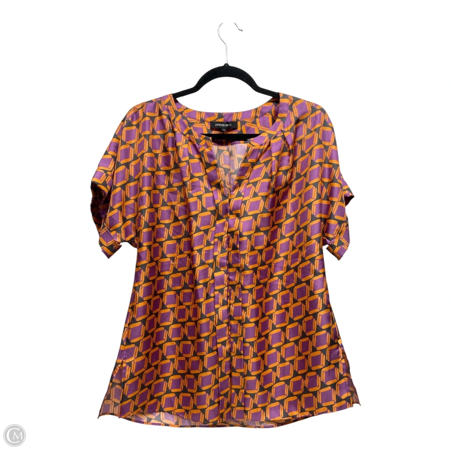 Top Short Sleeve Designer By Lafayette 148 In Orange & Purple, Size: S