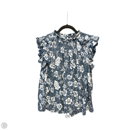 Top Short Sleeve By Fred David In Blue & White, Size: 2x