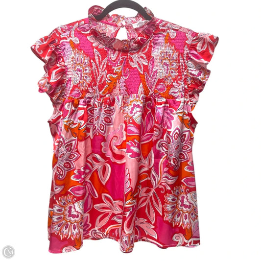 Top Short Sleeve By Thml In Orange & Pink, Size: L