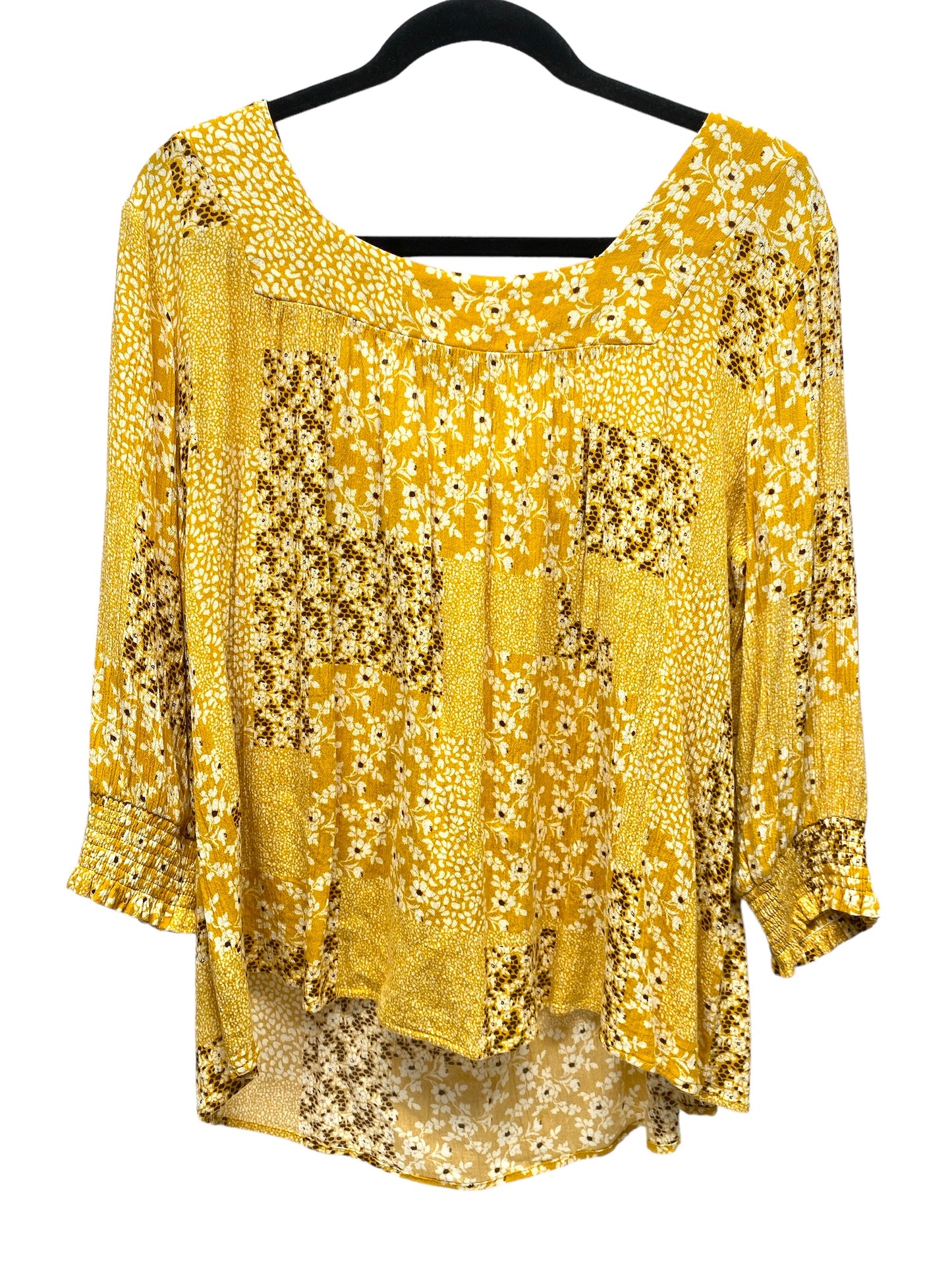 Blouse 3/4 Sleeve By Clothes Mentor In Yellow, Size: L