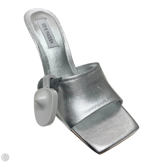 Sandals Heels Stiletto By Steve Madden In Silver, Size: 9.5