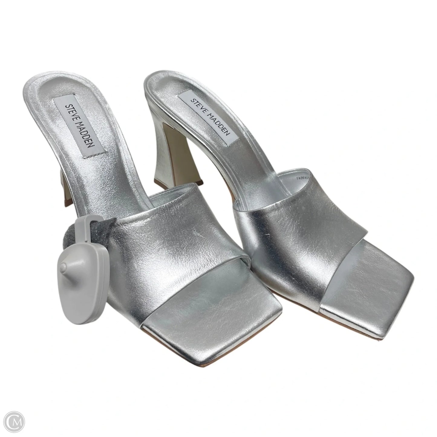 Sandals Heels Stiletto By Steve Madden In Silver, Size: 9.5