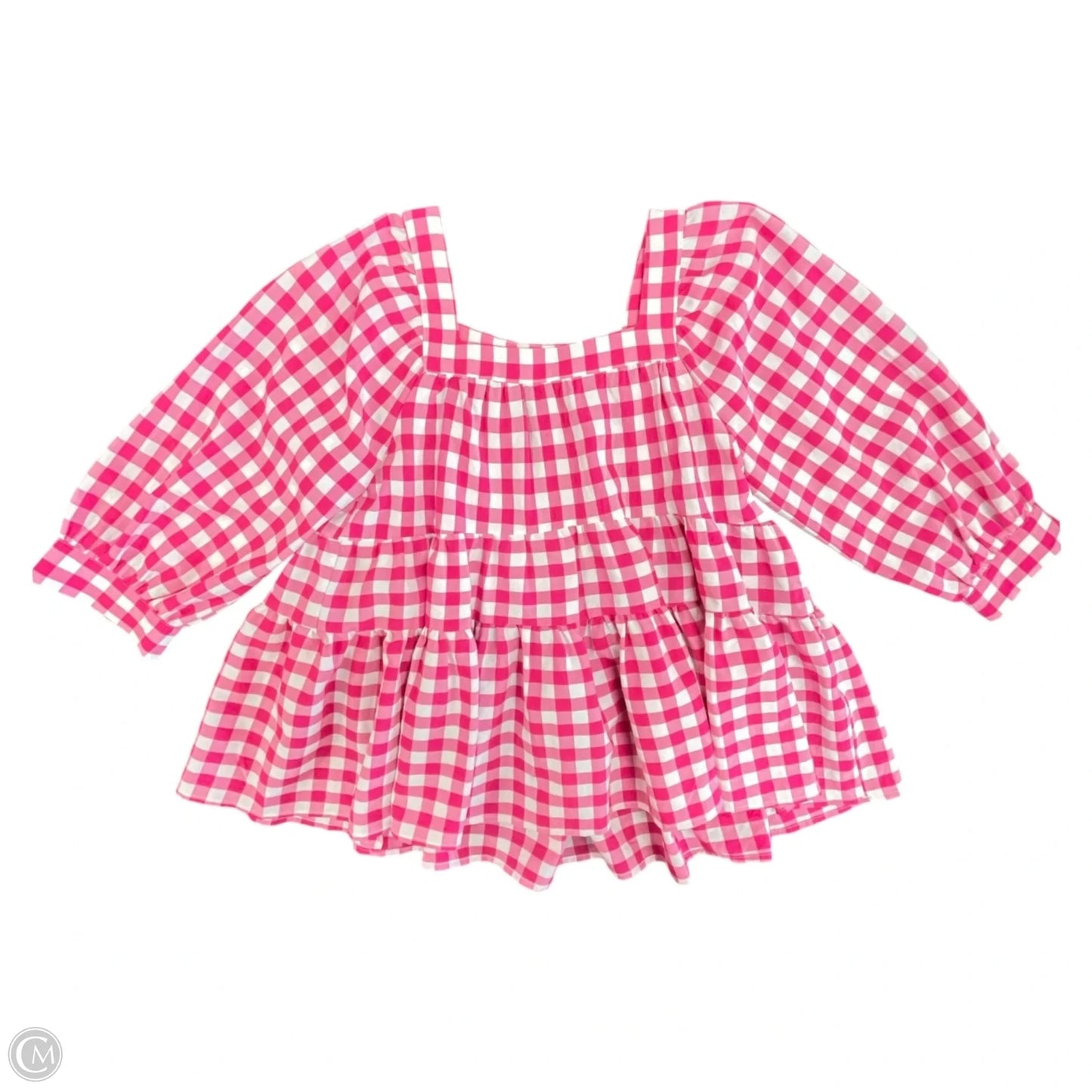 Blouse 3/4 Sleeve By Entro In Checkered Pattern, Size: S