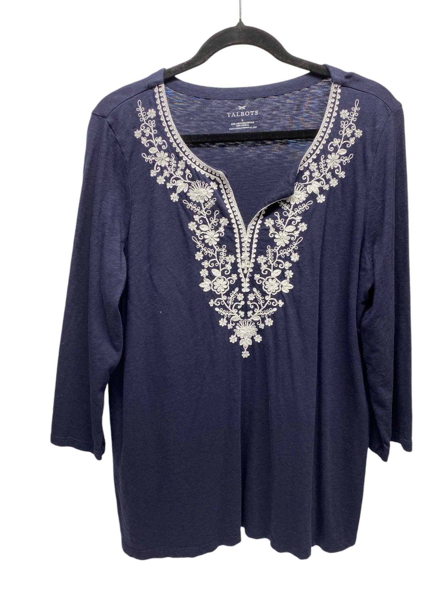 Top 3/4 Sleeve By Talbots In Navy, Size: L