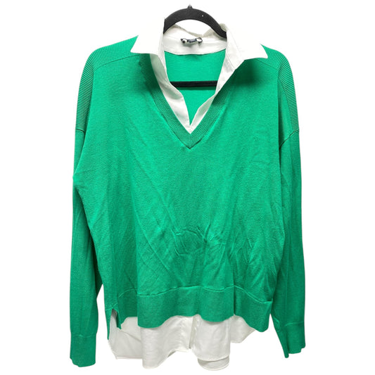 Sweater By Hilary Radley In Green & White, Size: L