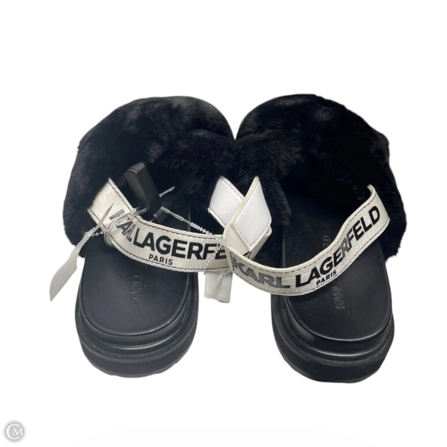 Slippers Designer By Karl Lagerfeld In Black & White, Size: 7
