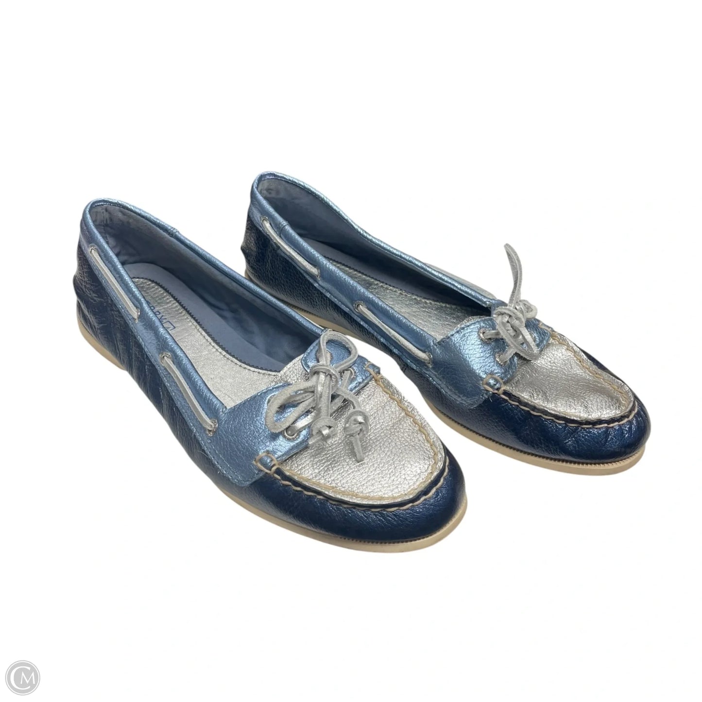 Shoes Flats By Sperry In Blue & Silver, Size: 7.5