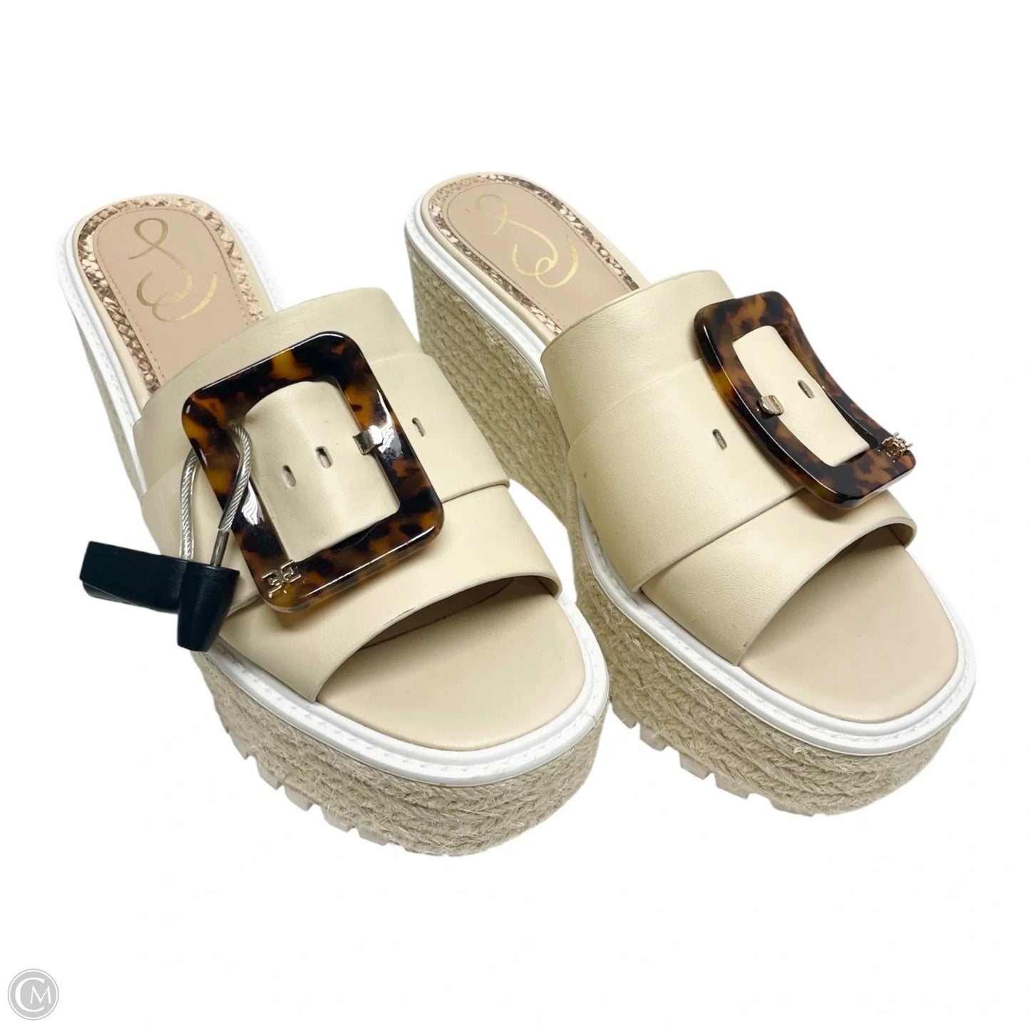 Sandals Heels Block By Sam Edelman In Tan & White, Size: 8