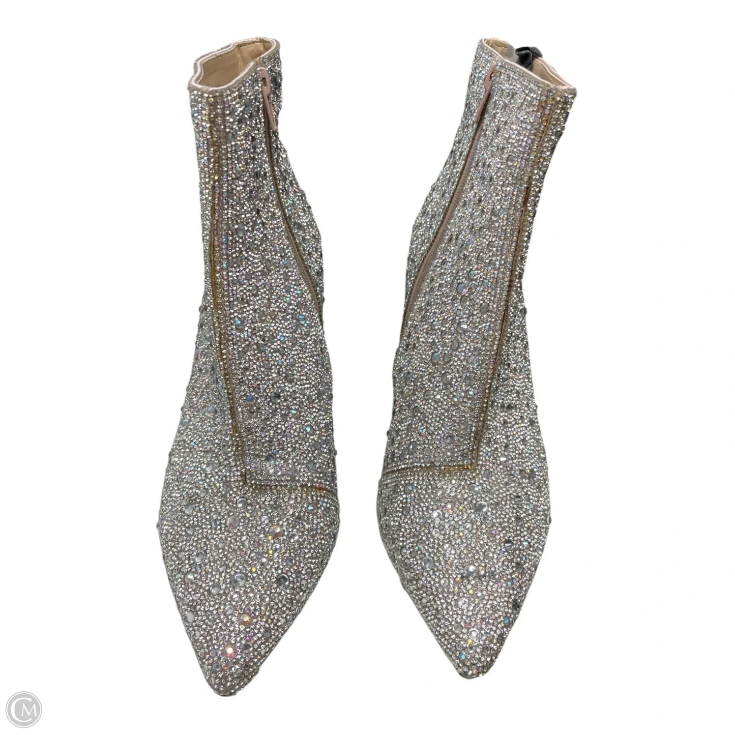 Boots Ankle Heels By Betsey Johnson In Silver, Size: 9