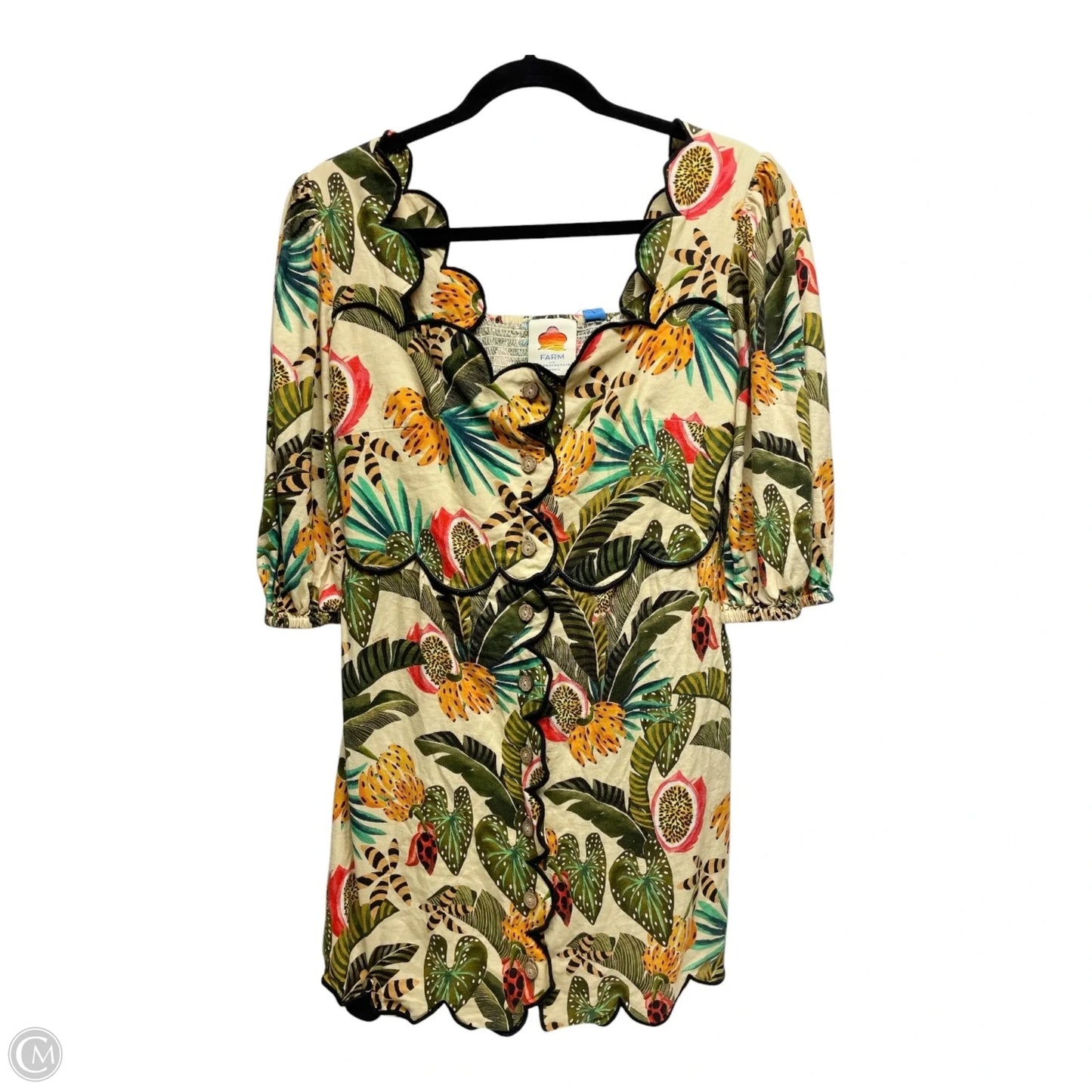 Top Short Sleeve Designer By Farm Rio In Tropical Print, Size: Mp