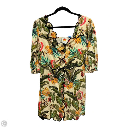 Top Short Sleeve Designer By Farm Rio In Tropical Print, Size: Mp