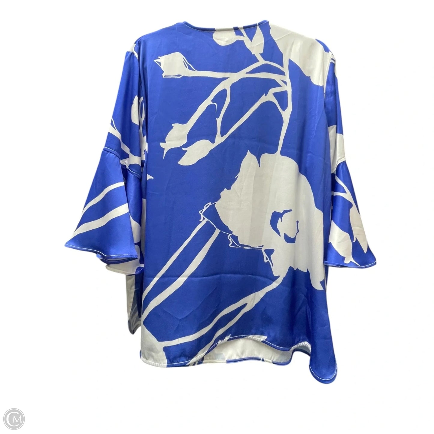 Top 3/4 Sleeve By Ming Wang In Blue & White, Size: L