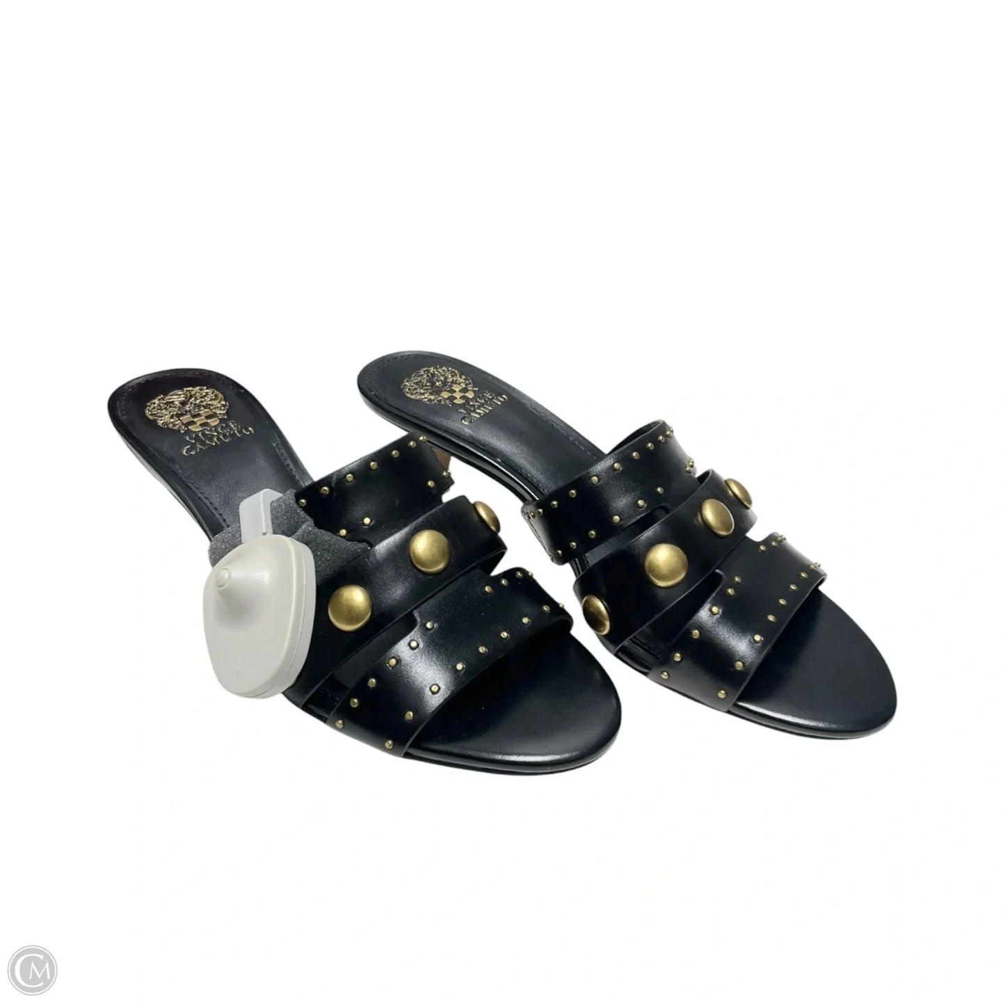 Sandals Heels Kitten By Vince Camuto In Black & Gold, Size: 7