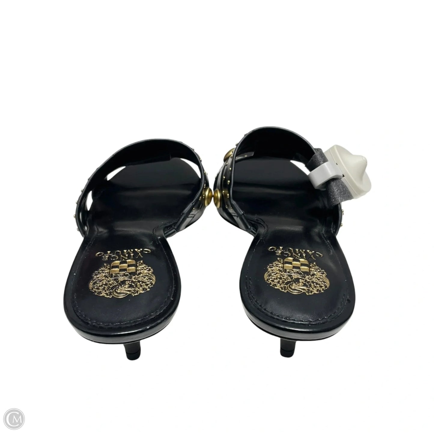 Sandals Heels Kitten By Vince Camuto In Black & Gold, Size: 7
