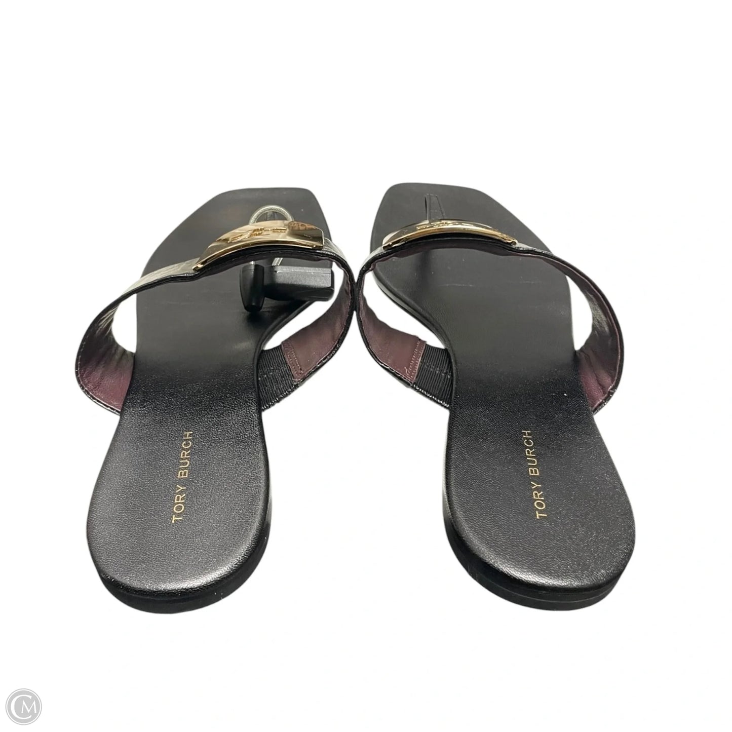 Sandals Designer By Tory Burch In Black & Gold, Size: 10