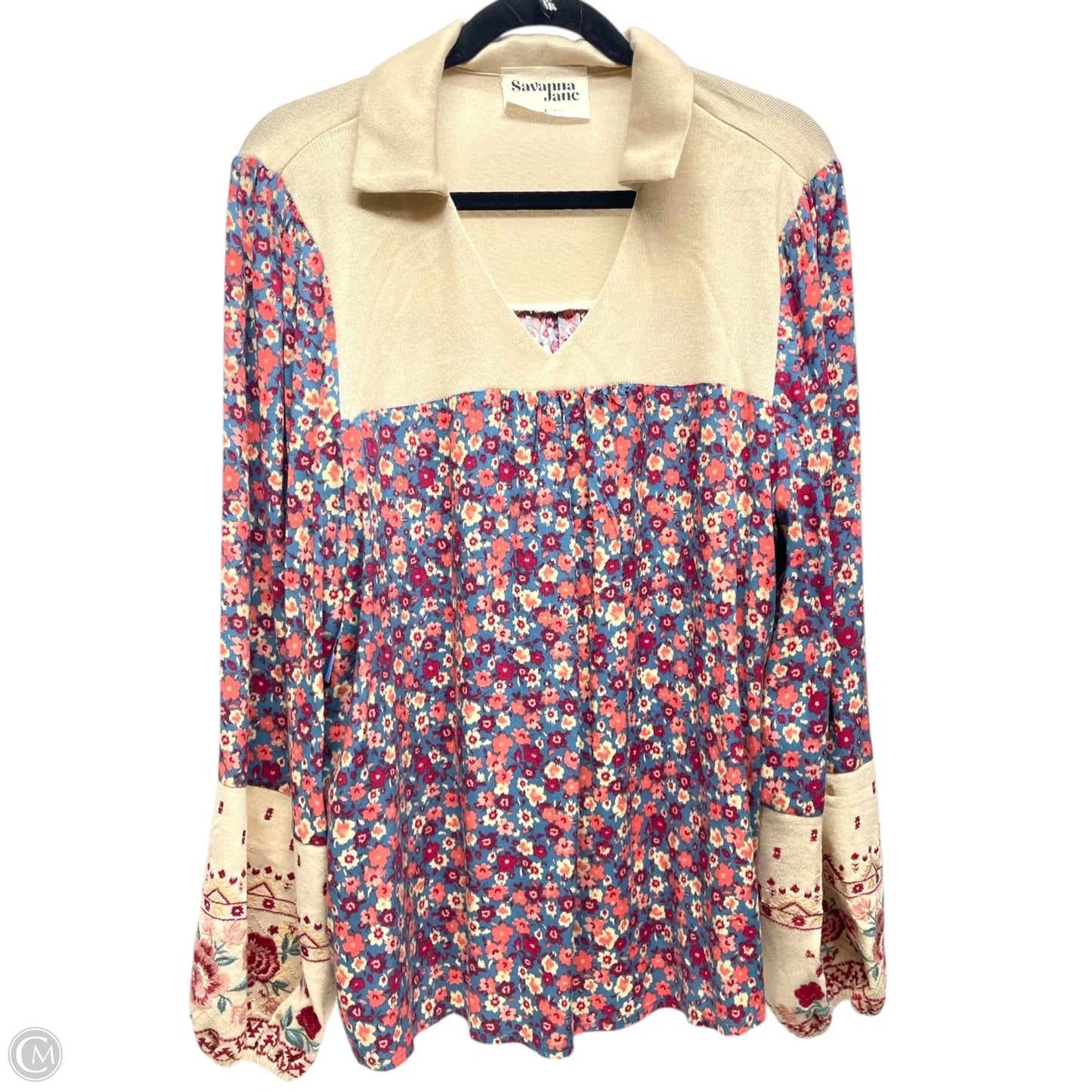 Top Long Sleeve By Savanna Jane In Floral Print, Size: L