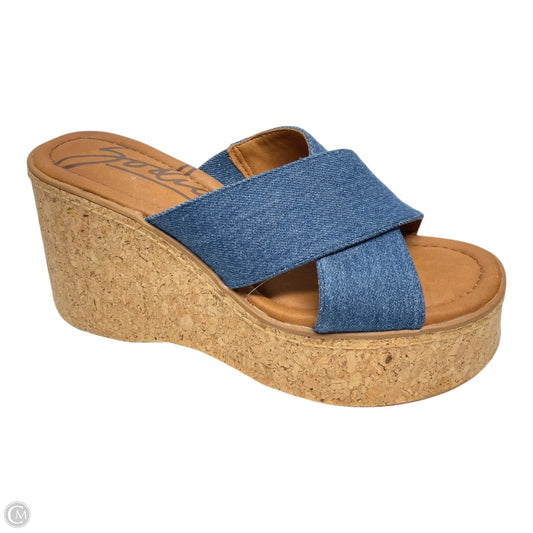 Shoes Heels Wedge By zodiac In Blue & Tan, Size: 7.5