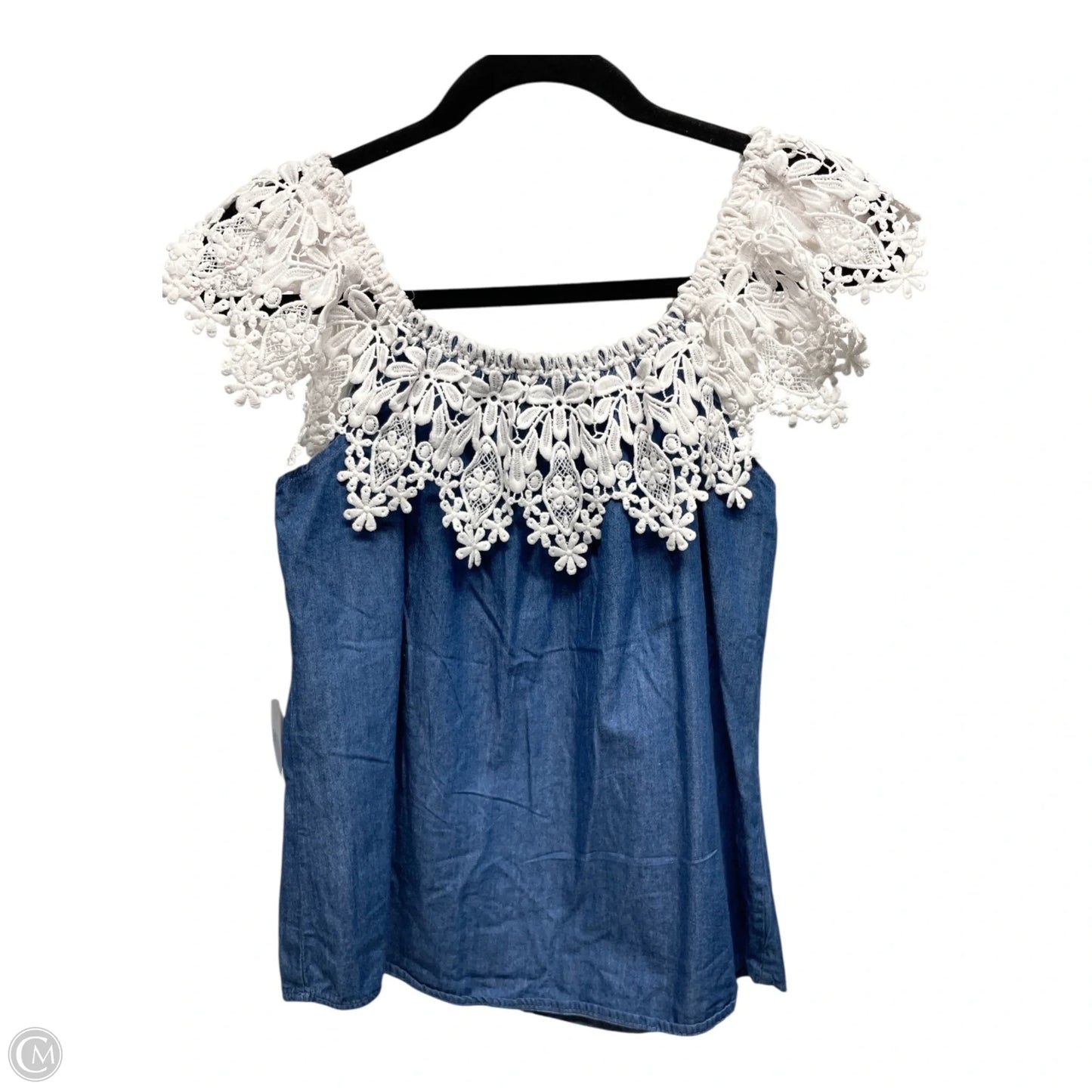 Top Short Sleeve By Agaci In Blue & White, Size: M