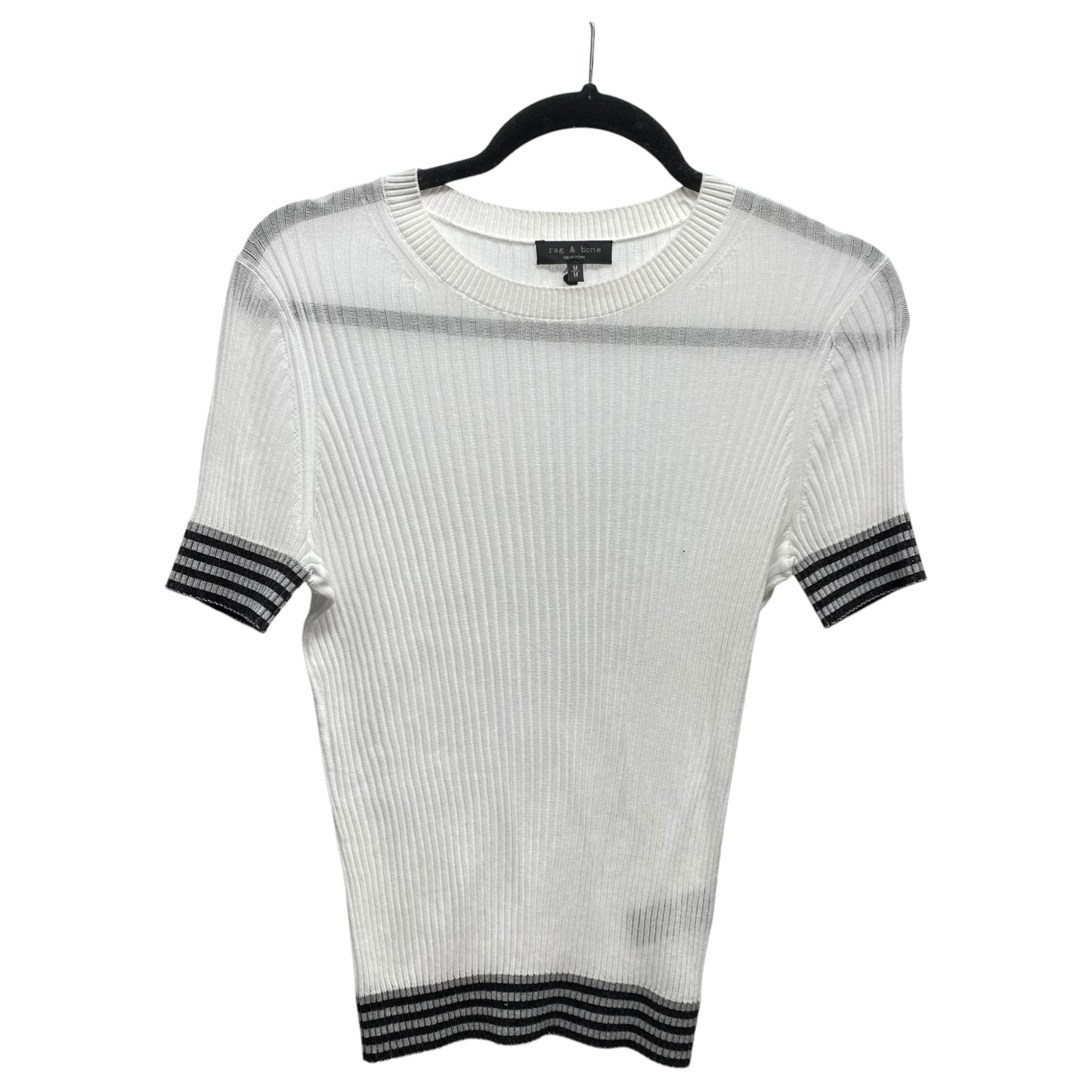 Top Short Sleeve Designer By Rag And Bone In Black & White, Size: M