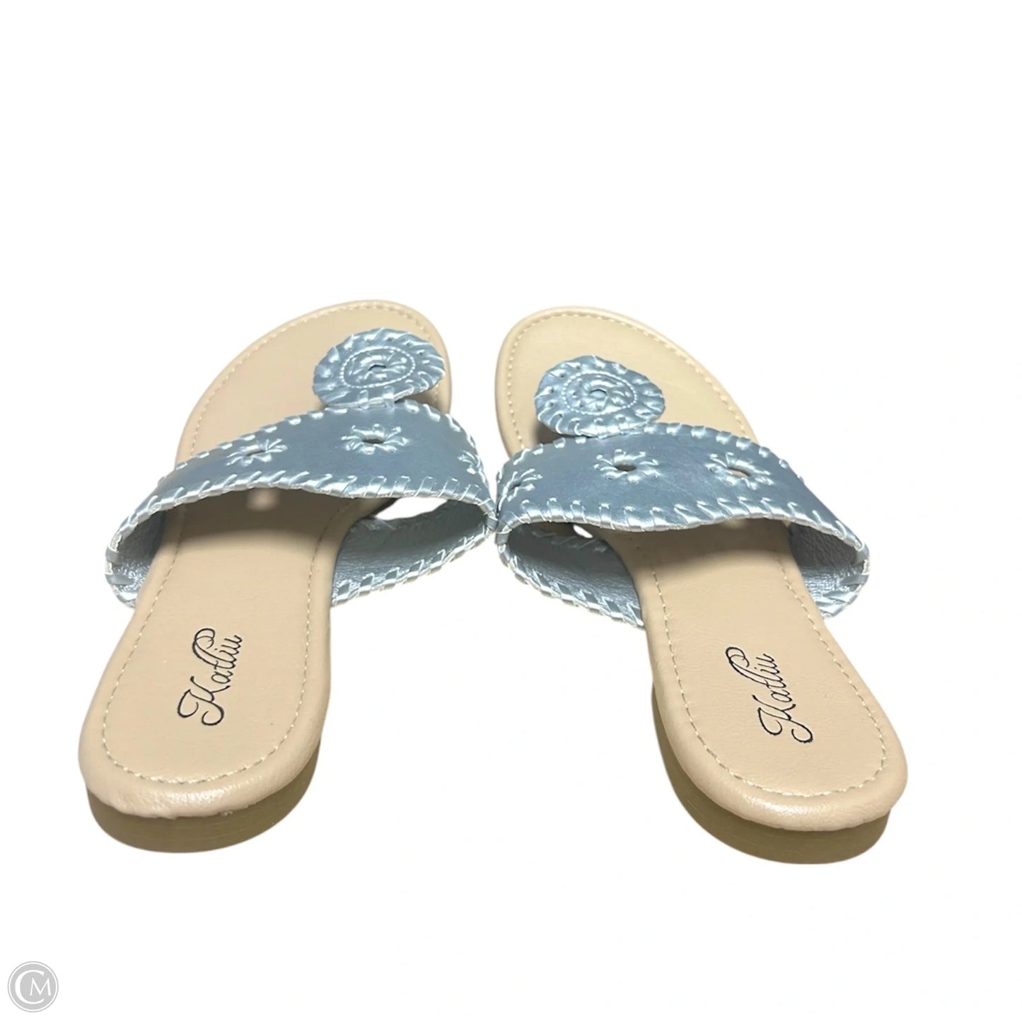 Sandals Flats By KATLIU In Silver & Tan, Size: 7